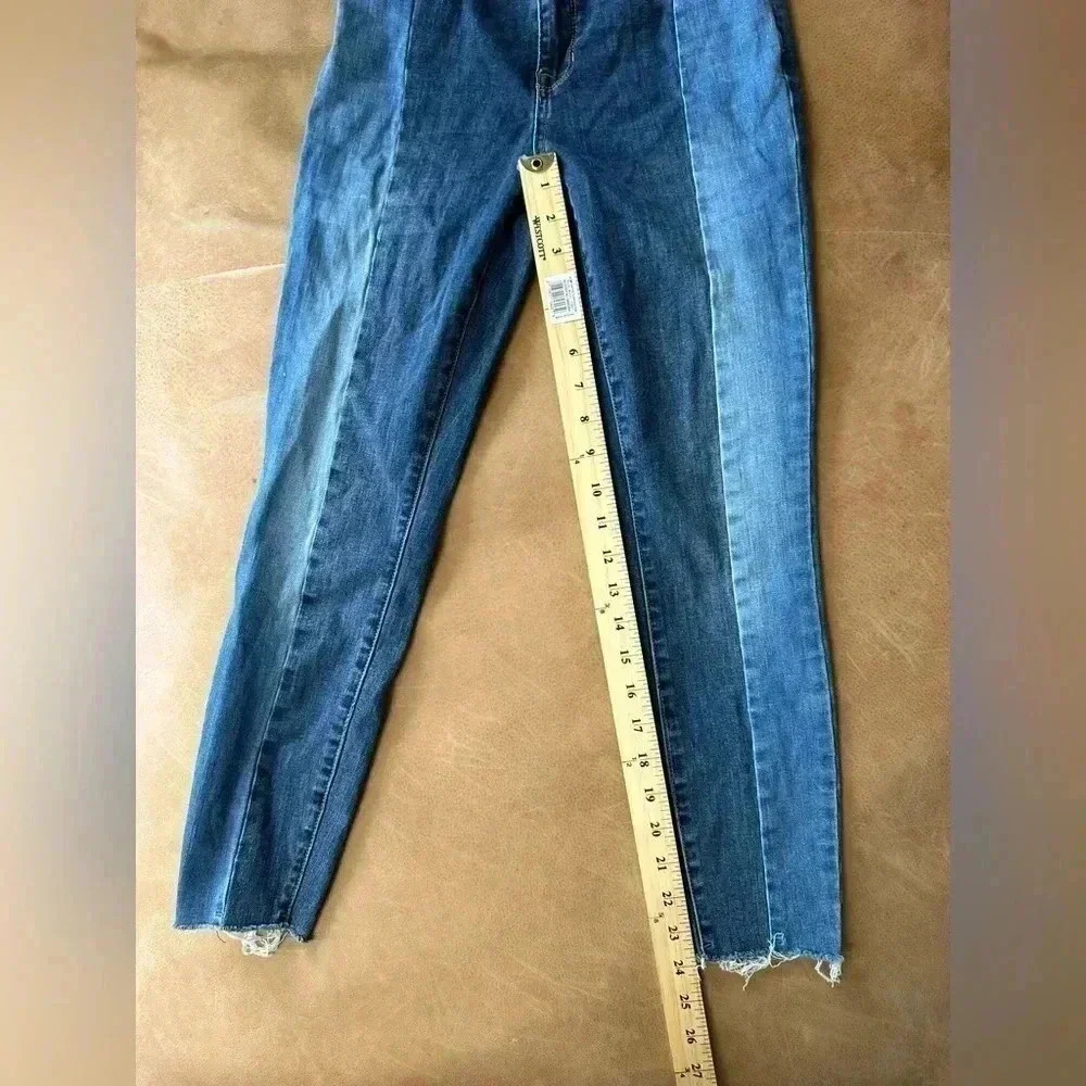 PacSun Two Toned Jeans Color Block Striped 25 Short High Rise Jegging Raw Hem - Picture 5 of 9